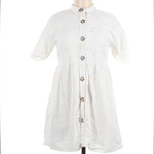 White Button-Up Eyelet Floral Dress